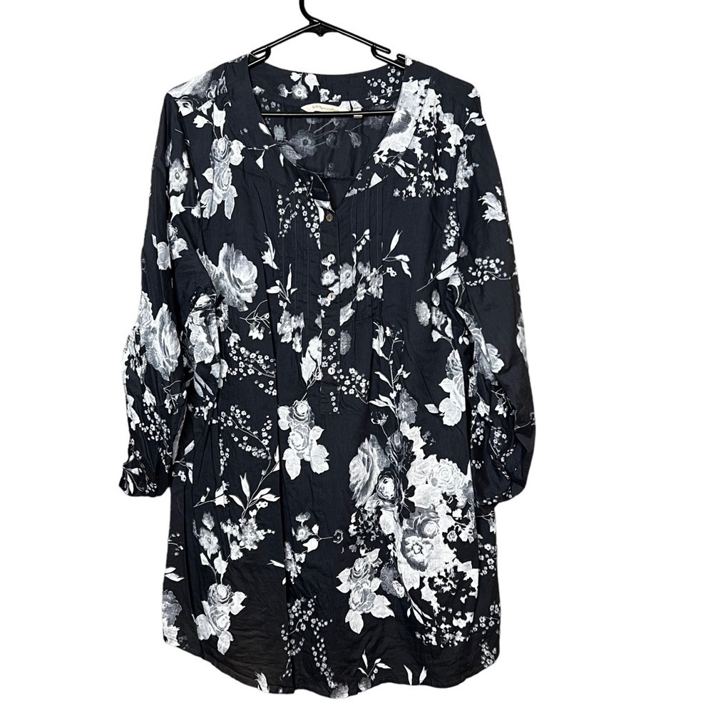 Soft Surroundings Womens Gray Floral Tunic Top Shirt Plus Size 1X